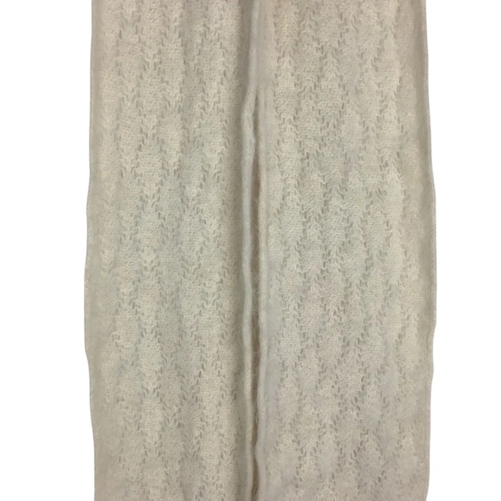 ANGORA Rabbit Hair Wool Blend Scarf Fresh Ivory Fringe Neutral Coastal Grandma